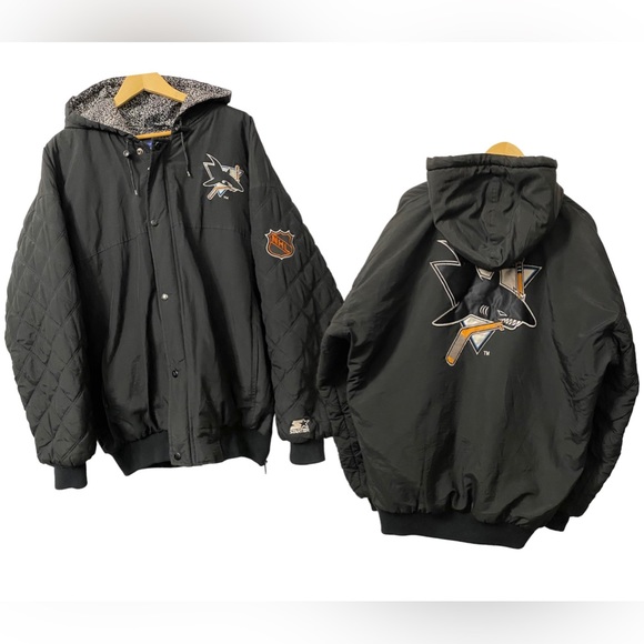 STARTER Other - Vintage Starter San Jose Sharks Diamond Quilted Jacket Logo Patch Black Hockey